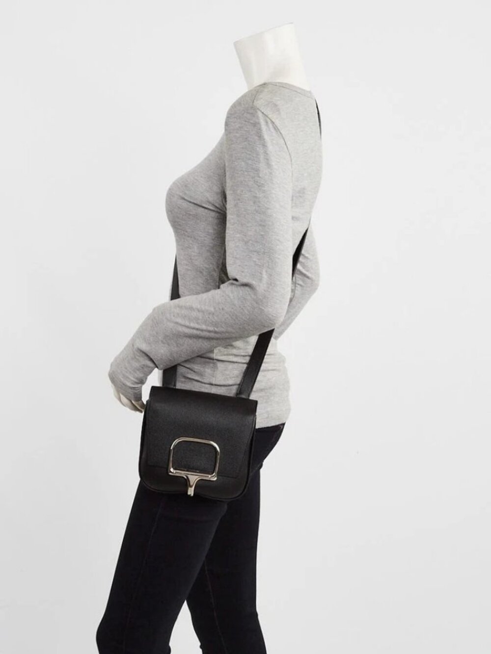 Hermes Black Epsom Leather Palladium Plated Mini Della Cavalleria Bag